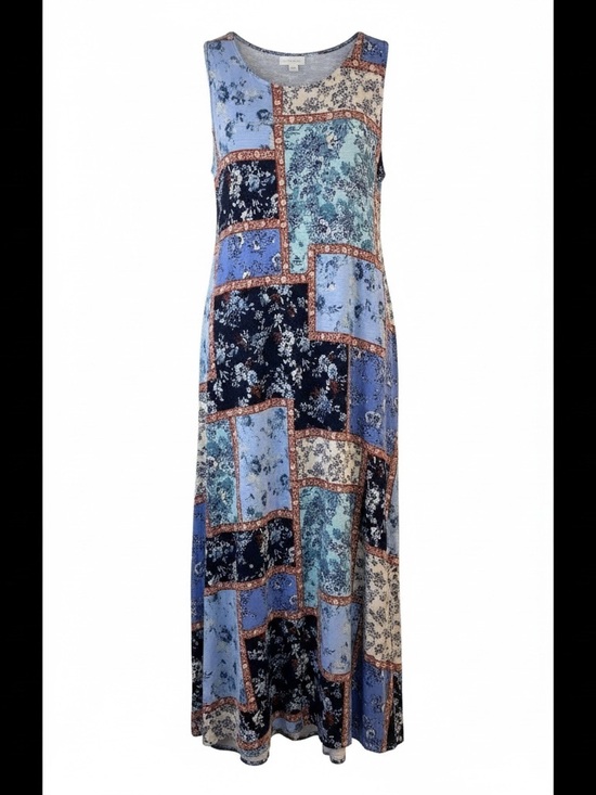 J. Jill Dresses & Skirts - Floral Patchwork Print Maxi Dress Sleeveless Boho Blue Navy Rayon L